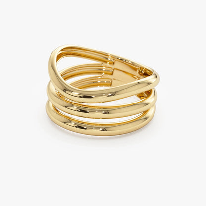 14k Solid Gold Stacked Chunky Curved Statement Ring