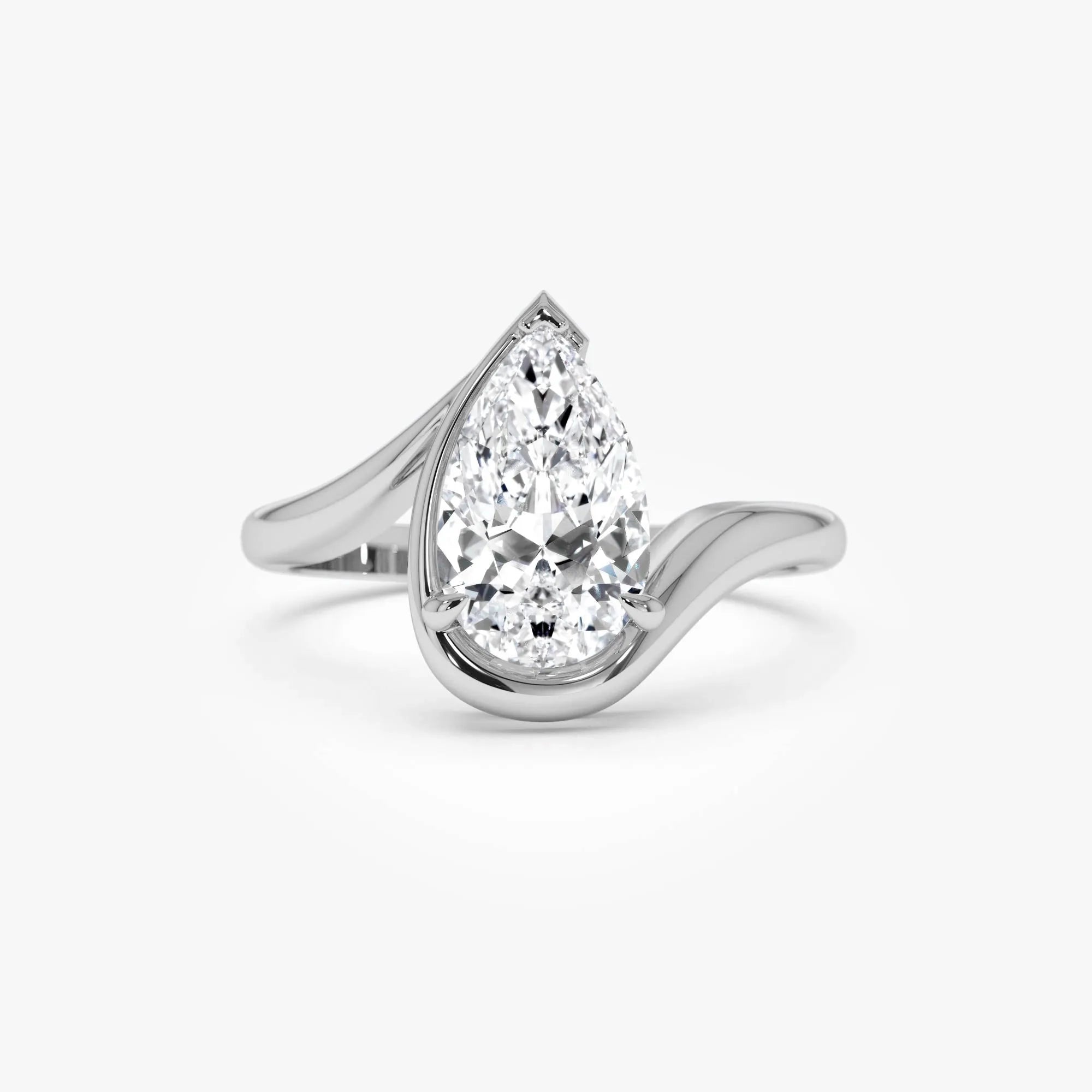 14k Gold Lab Grown Diamond Pear Cut Ring Bypass Design Novelle 1.50 Carat