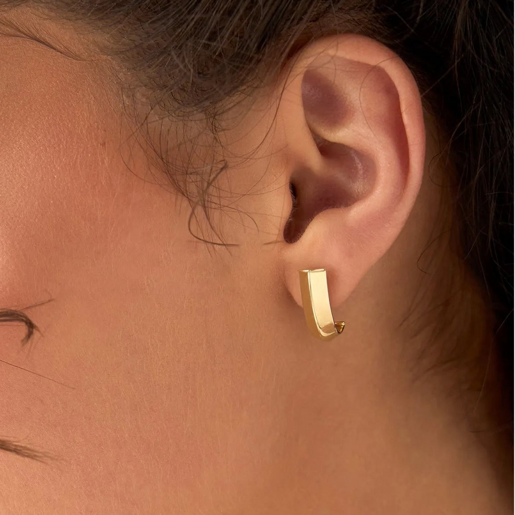 14k Yellow Gold Knife Edge Open Hoop Earrings 17mm Length 6mm Width