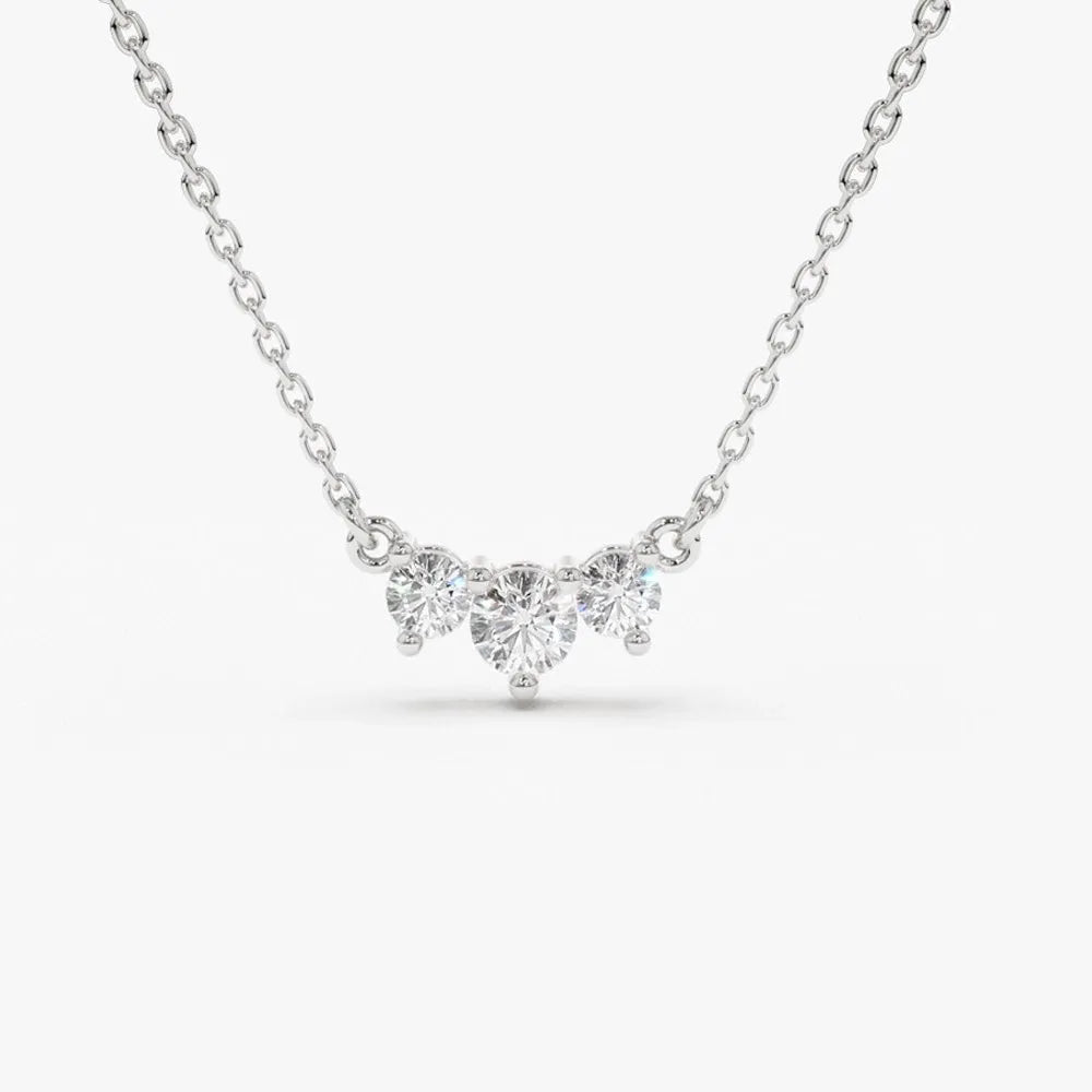 14K Solid Gold Round Diamond Trio Past Present Future Necklace Prong Setting 0.26ctw