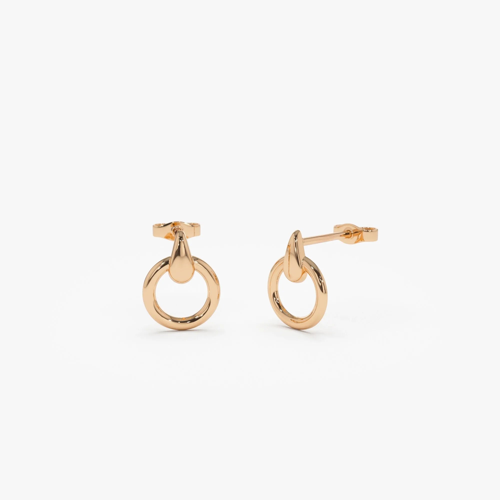 14k Gold Circle Drop Earrings 12.5mm Round Shape