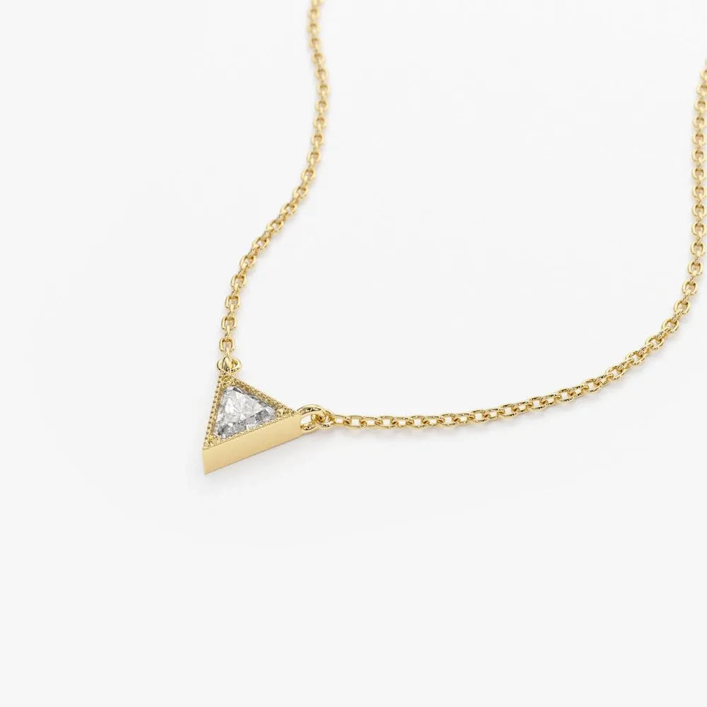 14K Solid Gold Triangle Cut Diamond Solitaire Necklace Micro Prong Setting 0.15ctw