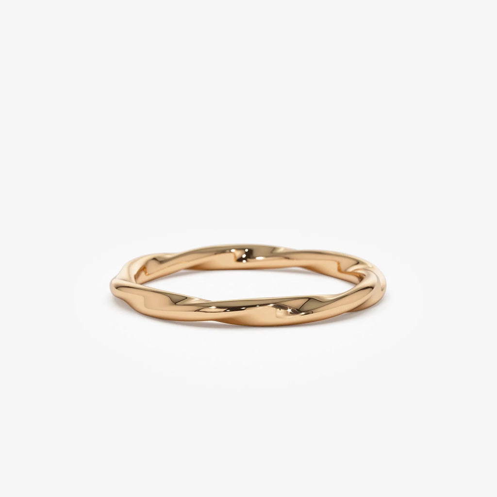 14k Solid Gold Wavy Stackable Promise Ring Band