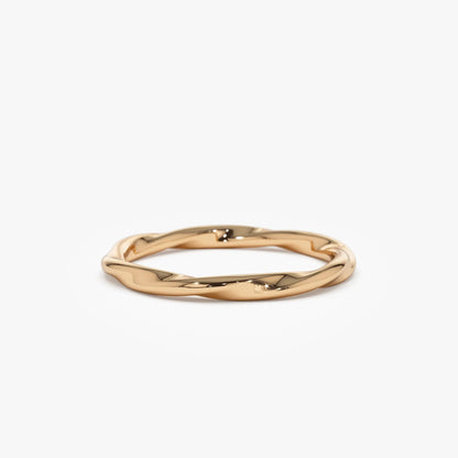 14k Solid Gold Wavy Stackable Promise Ring Band