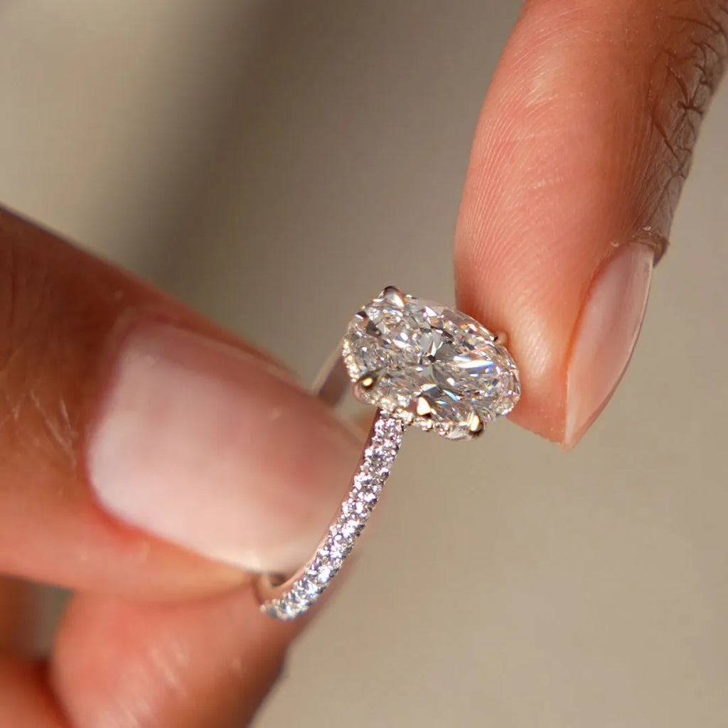 14k Gold Lab Grown Diamond Oval Cut Engagement Ring Hidden Halo Pavé 2.40 ctw IGI Certified Vivara