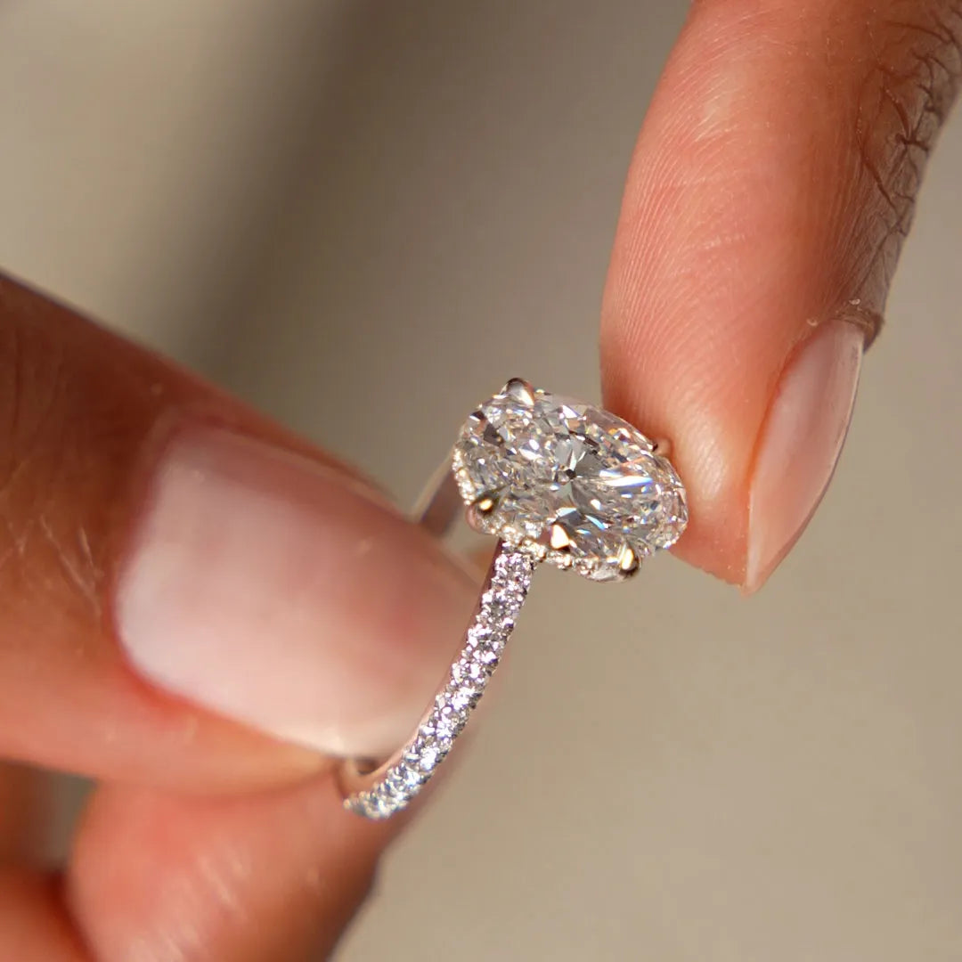 14k Gold Lab Grown Diamond Oval Cut Engagement Ring Hidden Halo Pavé 2.40 ctw IGI Certified Vivara