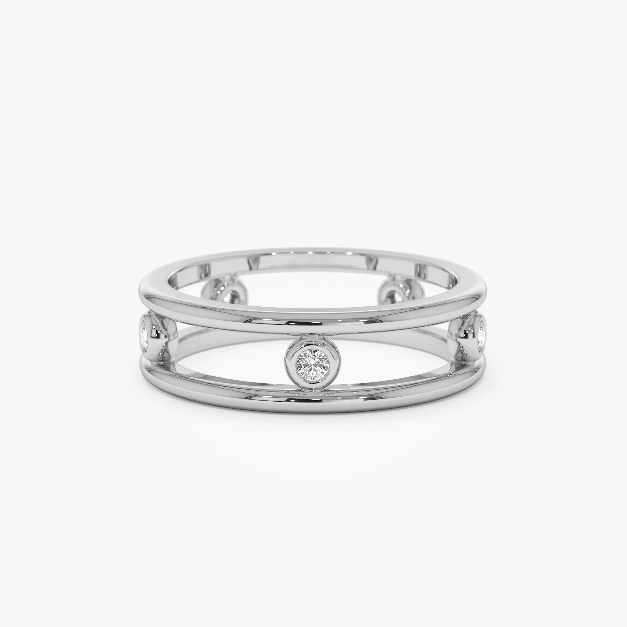14K Solid Gold Natural Diamond Round Cut Bezel Setting Double Band Ring 0.18 ctw