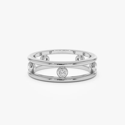 14K Solid Gold Natural Diamond Round Cut Bezel Setting Double Band Ring 0.18 ctw