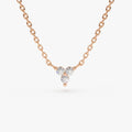 14K Solid Gold Round Diamond Trio Triangle Necklace Prong Setting 0.09cttw