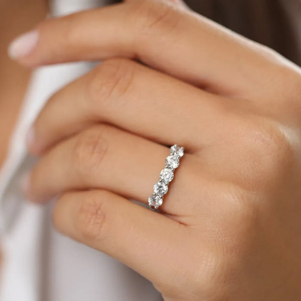 14k Gold Round Diamond 1ctw Five Stone Shared Prong Wire Basket Ring