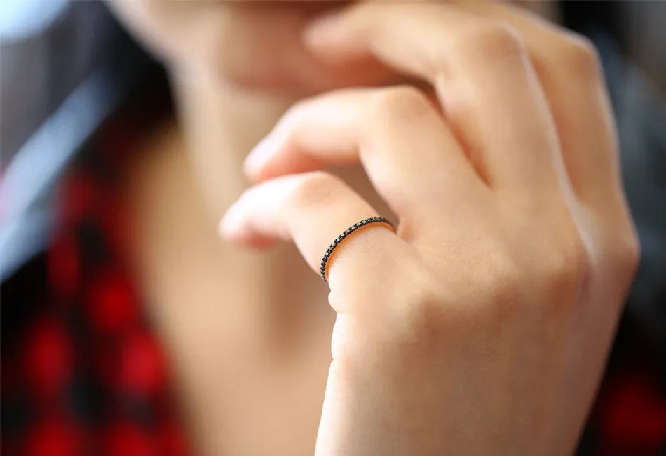 14K Gold Round Black Diamond Micro Pave Eternity Wedding Band Ring 0.30ctw