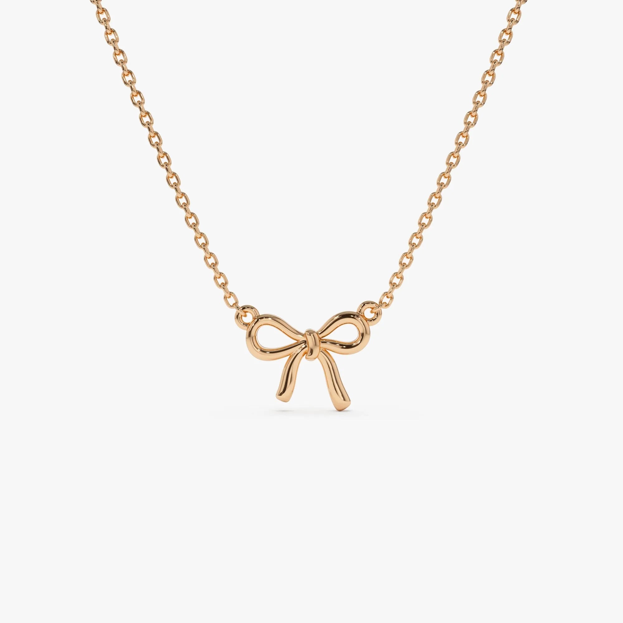 14k Solid Gold Ribbon Pendant Necklace