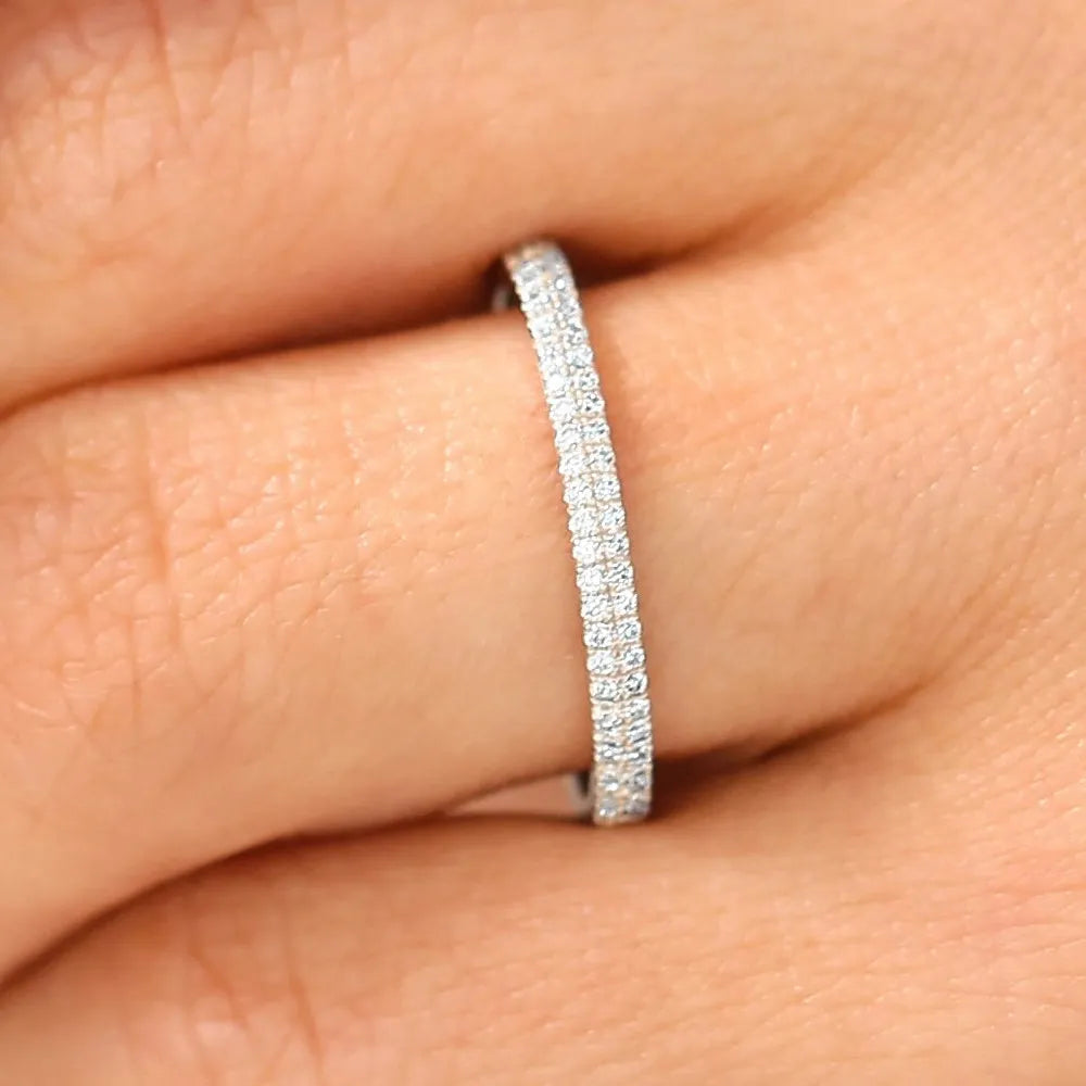 14K Gold Round Diamond Double Row Micro Pave Ring