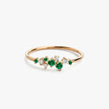 14K Gold Round Emerald and Diamond Cluster Ring 0.35 CTW Prong Setting Handcrafted