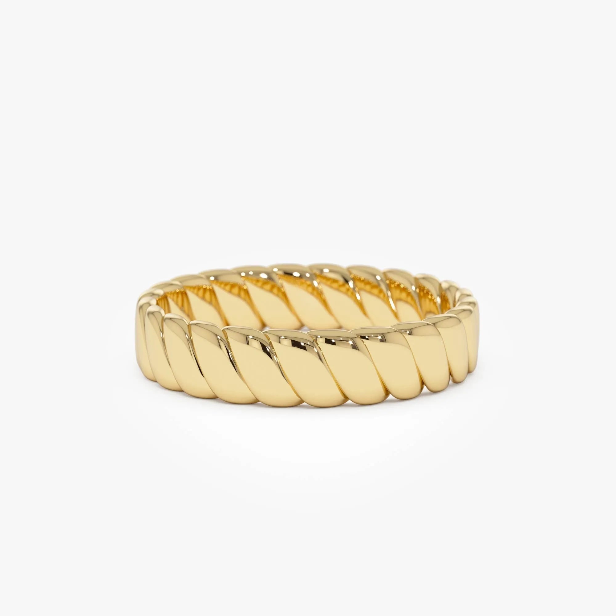 14k Solid Gold Twisted Bold Band Ring 4mm Width Minimalist Design
