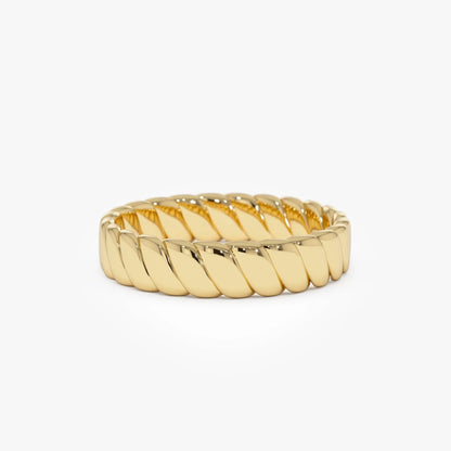 14k Solid Gold Twisted Bold Band Ring 4mm Width Minimalist Design
