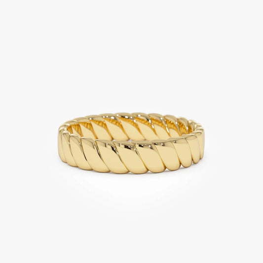 14k Solid Gold Twisted Bold Band Ring 4mm Width Minimalist Design