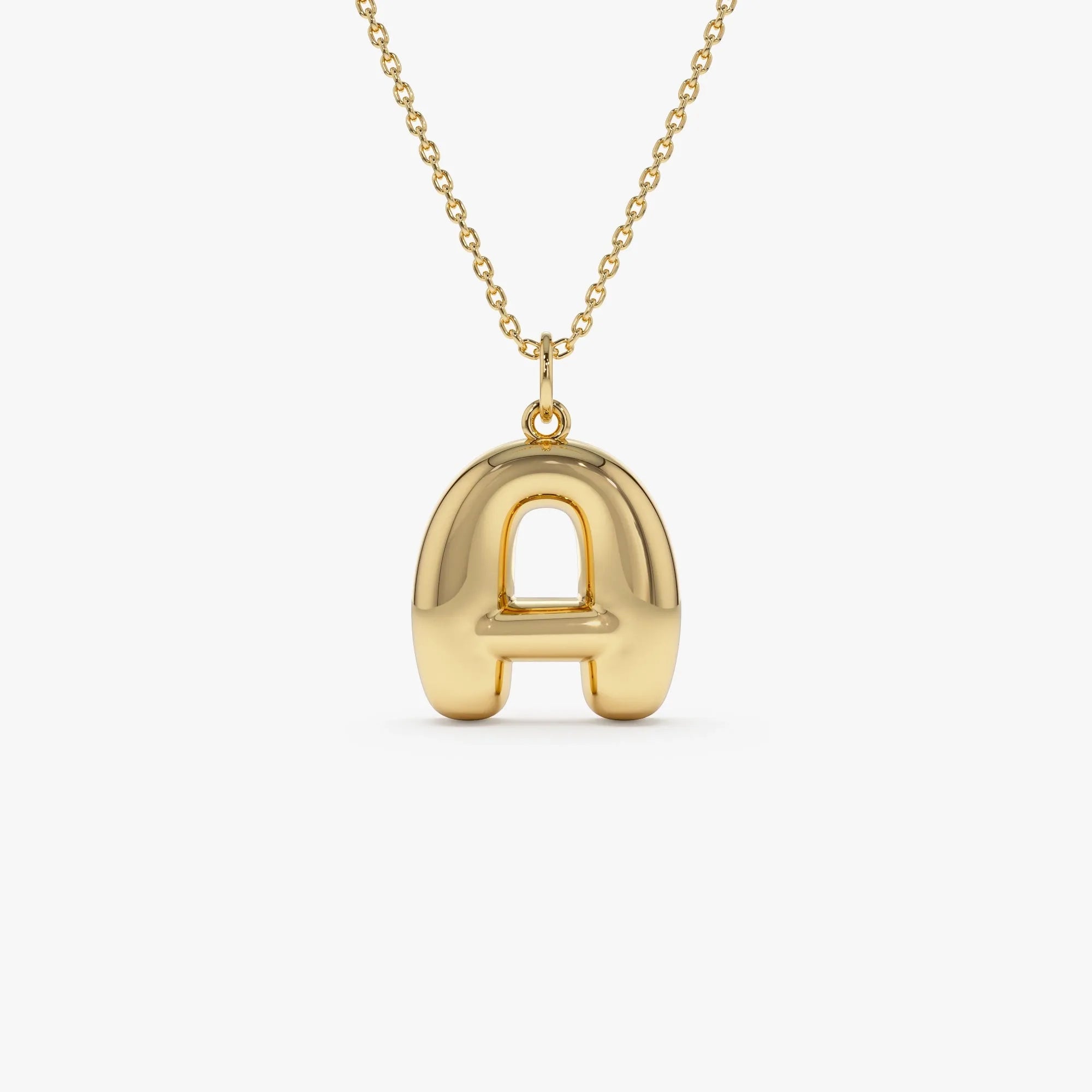 14k Solid Gold Balloon Initial Letter Pendant