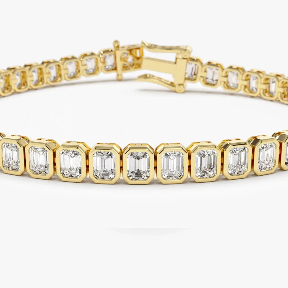 14K Solid Gold 5.75 CTW Emerald Cut Diamond Bezel Set Tennis Bracelet