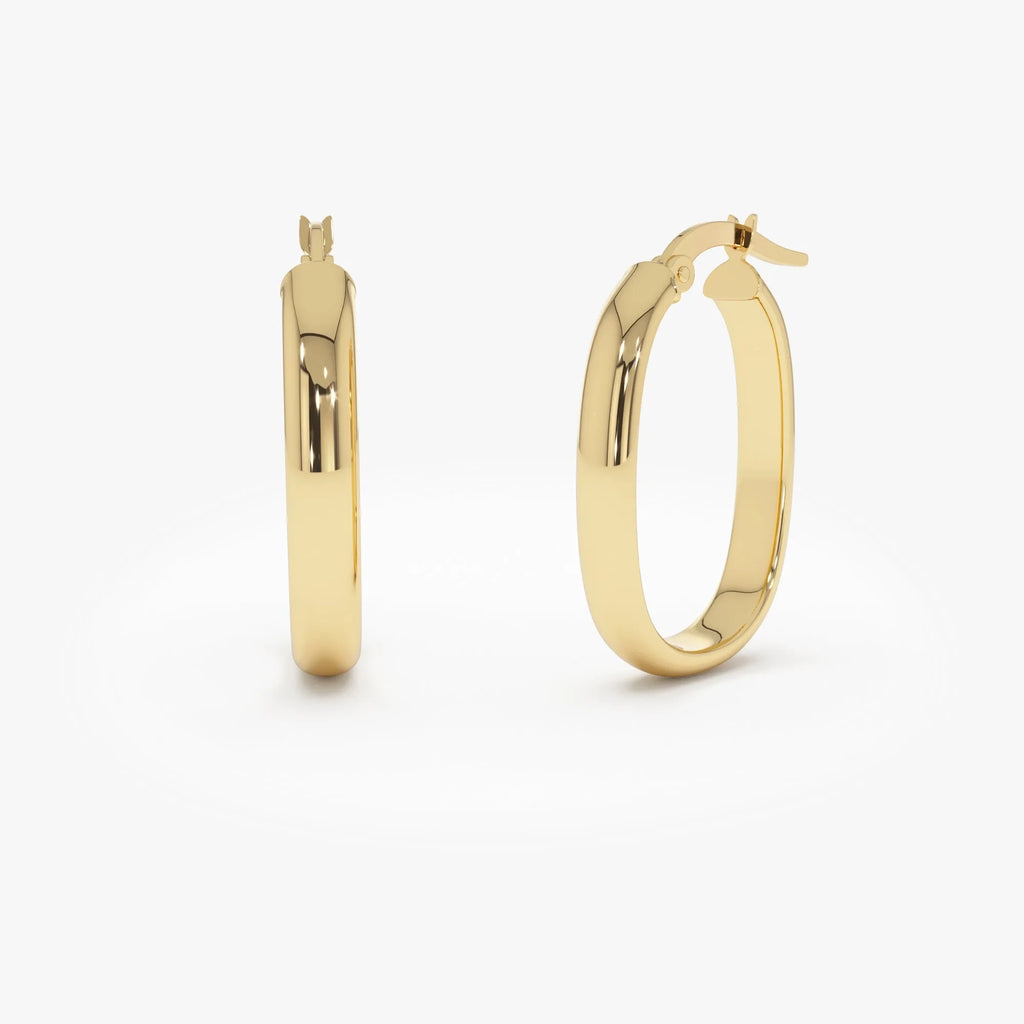 14k Yellow Gold Oval Dome Hoop Earrings 26mm Length 4mm Width