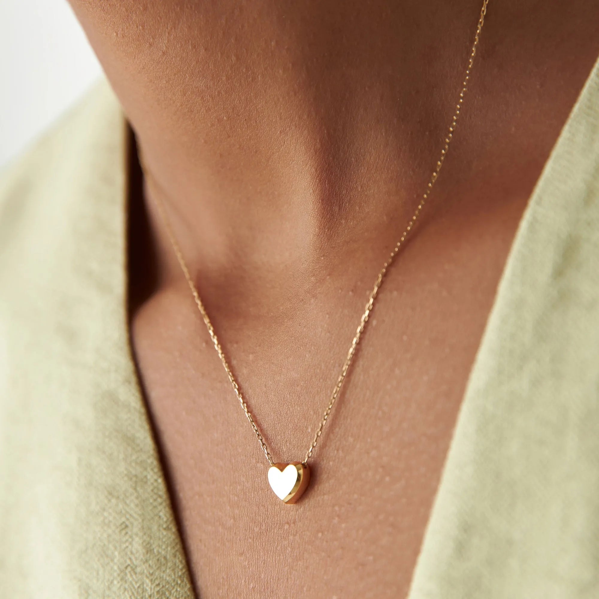 14k Solid Gold Puffed Heart Slider Pendant Necklace