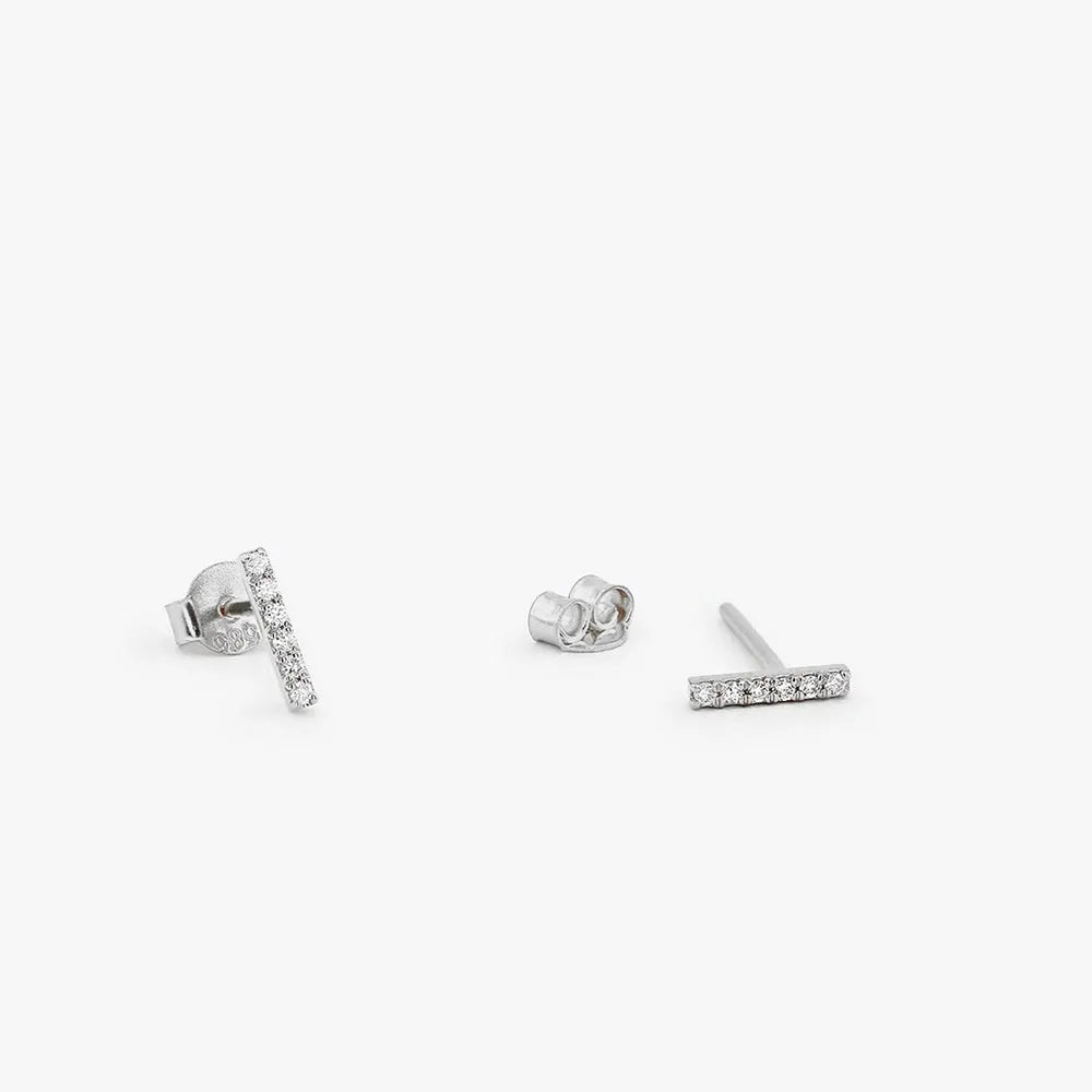 14k Gold Lab Grown Diamond Round Cut Bar Stud Earrings 0.10 ctw