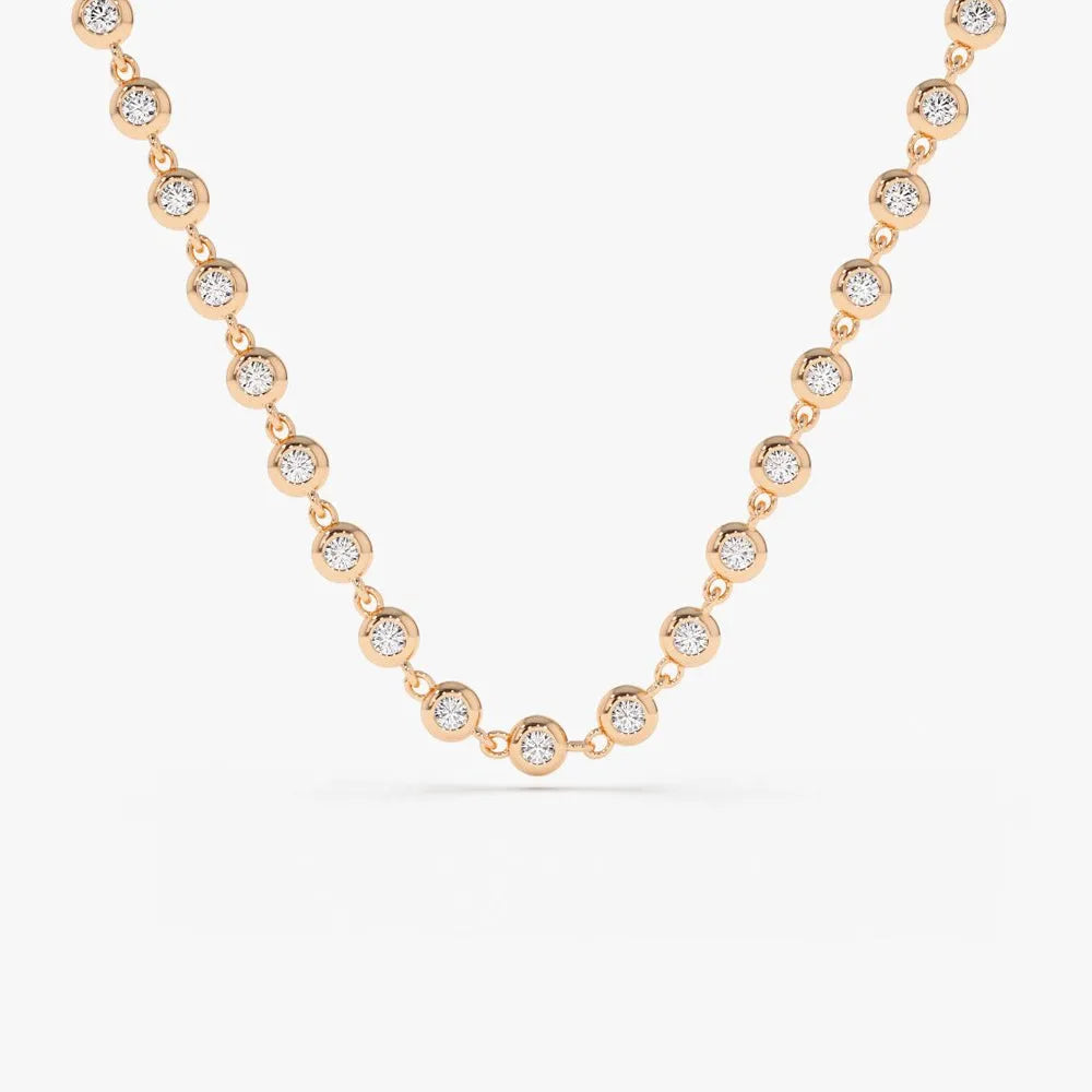 14K Solid Gold Round Diamond Bezel Set Tennis Necklace 1.65ctw