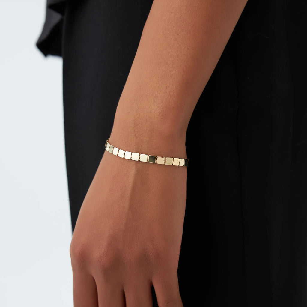 14k Gold Wide Square Link Stacking Chain Bracelet