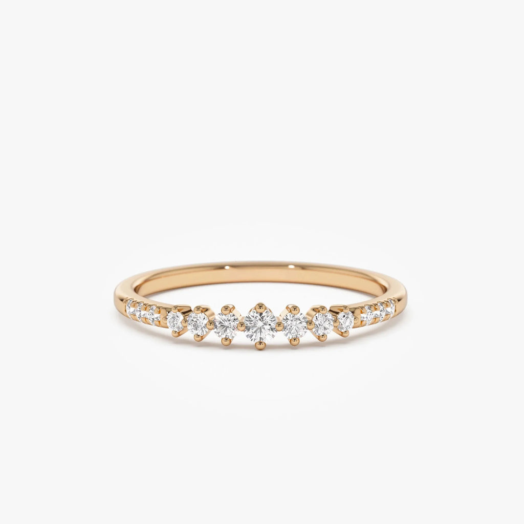 14K Solid Gold Round Diamond 0.18 Carat Graduating Wedding Ring