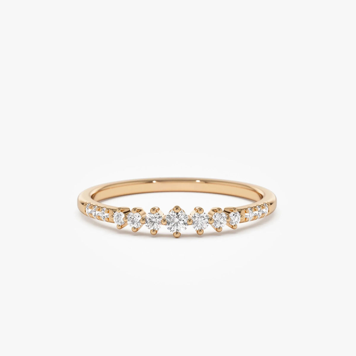14K Solid Gold Round Diamond 0.18 Carat Graduating Wedding Ring