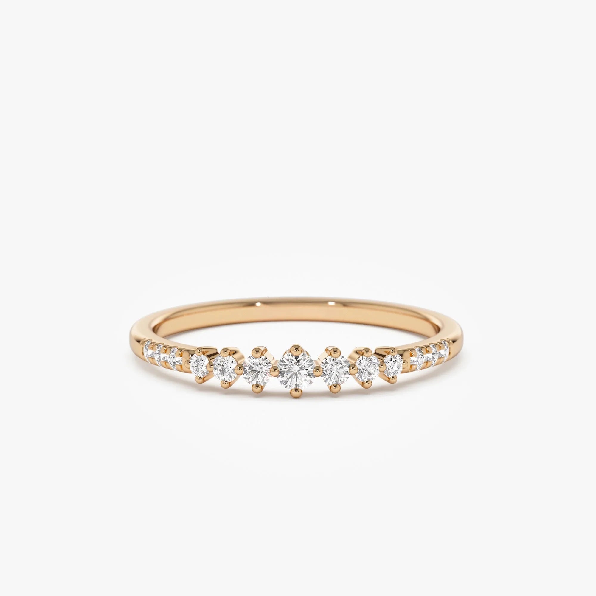 14K Solid Gold Round Diamond 0.18 Carat Graduating Wedding Ring