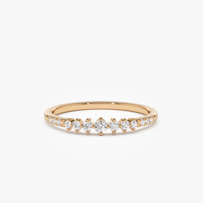 14K Solid Gold Round Diamond 0.18 Carat Graduating Wedding Ring