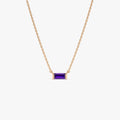 14k Solid Gold Amethyst Baguette Birthstone Necklace 0.35 Carat