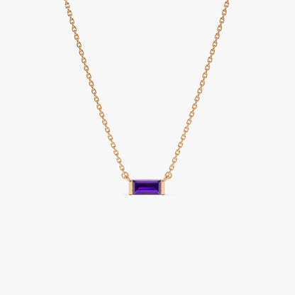 14k Solid Gold Amethyst Baguette Birthstone Necklace 0.35 Carat