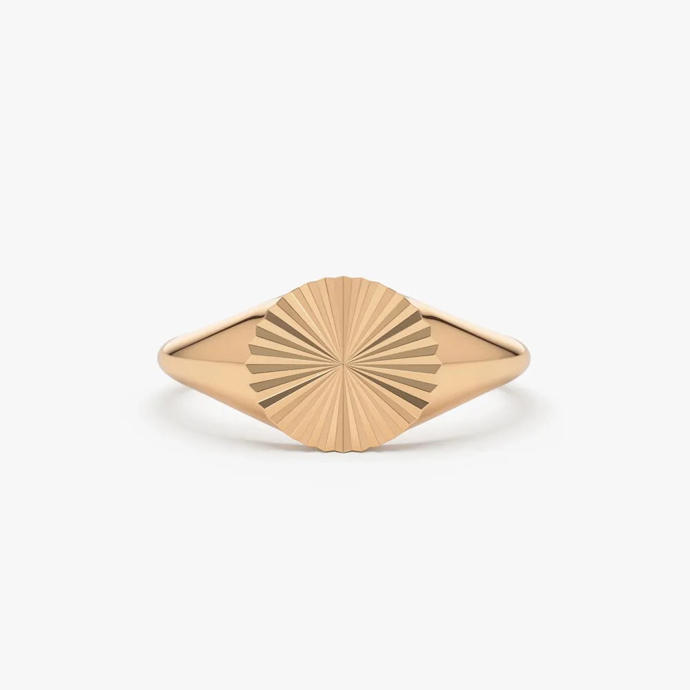 14K Solid Gold 8mm Sun Signet Minimalist Band Ring