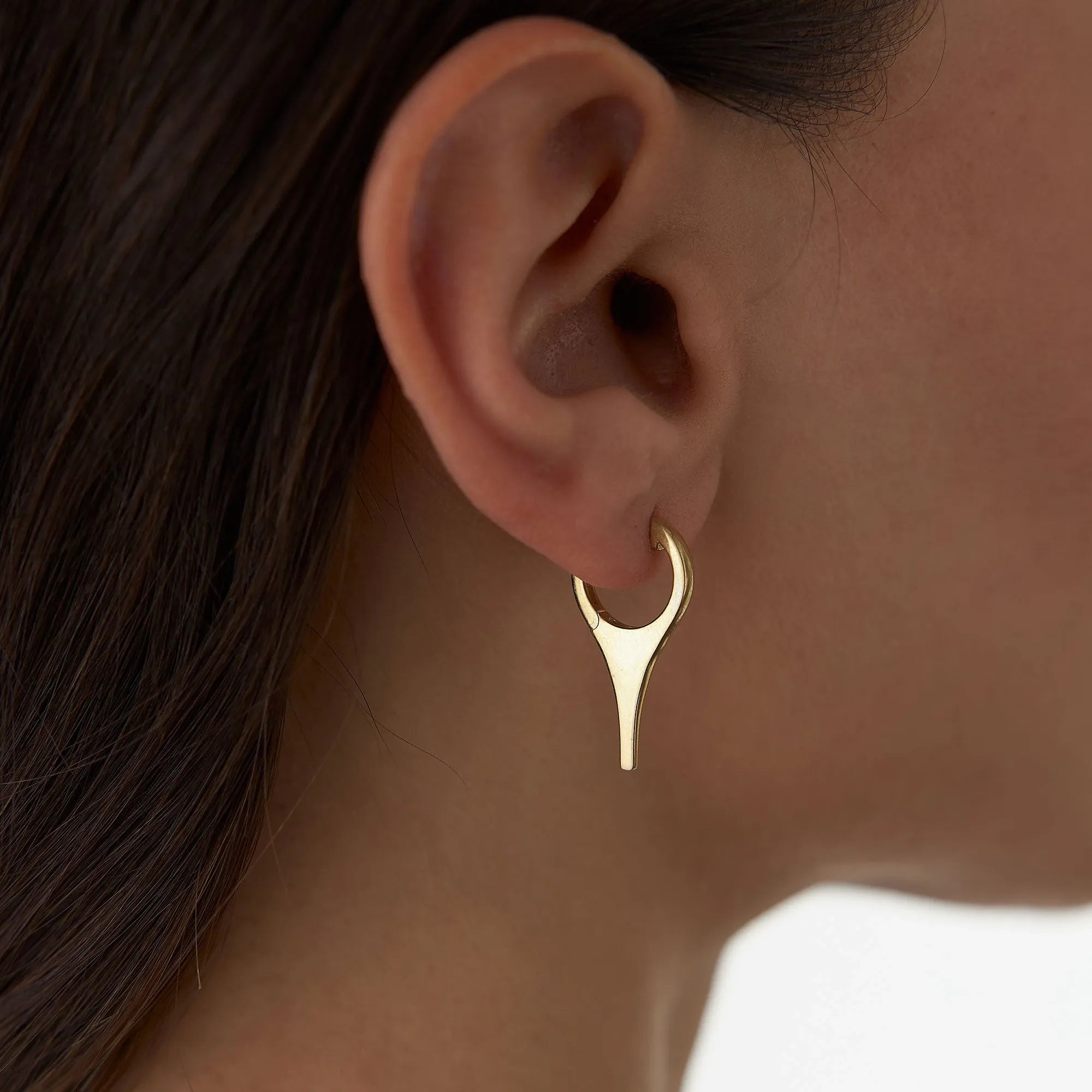14k Solid Gold Mini Dagger Drop Hoop Earrings 25mm Length 10mm Inner Diameter