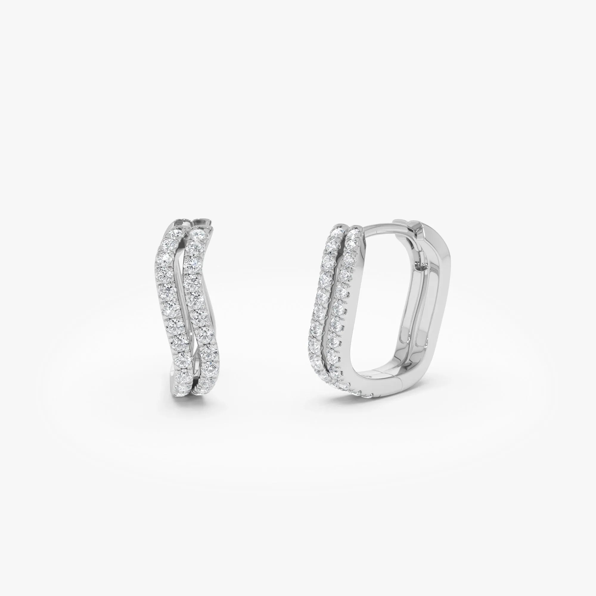 14k Gold Diamond Round Cut Wave Pave Huggie Hoop Earrings 0.30 ctw