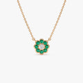 14k Solid Gold Round Emerald 0.25 CTW and Diamond 0.05 CTW Flower Bezel Setting Pendant Necklace