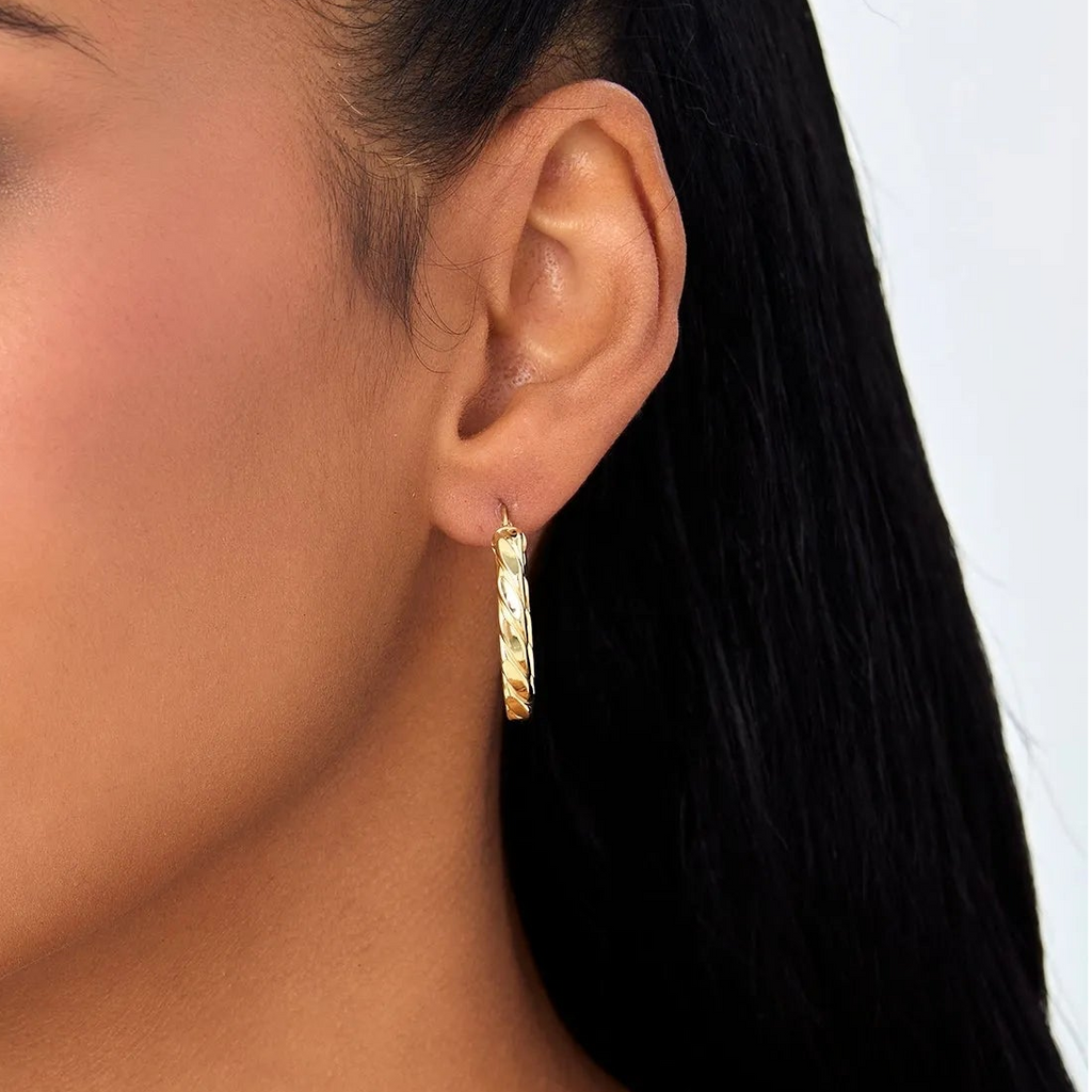 14k Yellow Gold Bold Twisted Oval Hoop Earrings 28mm 3.75mm Width