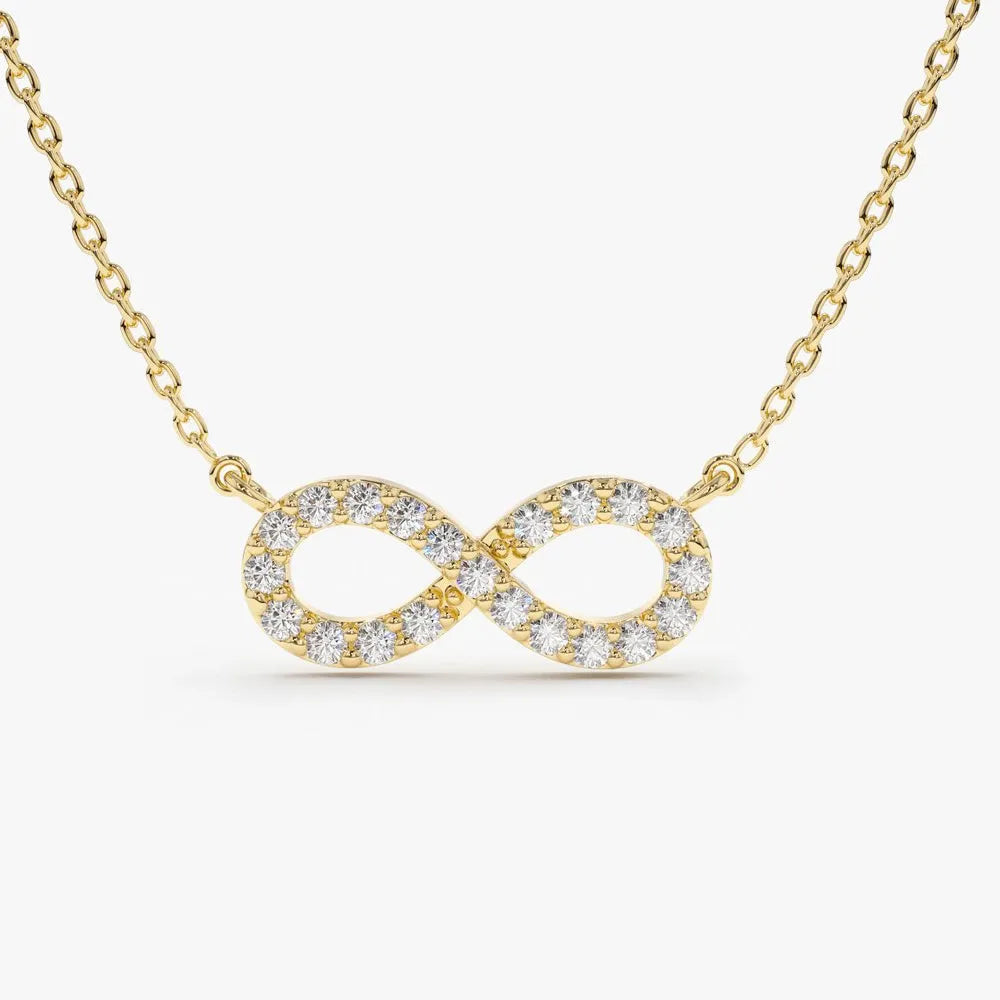 14K Gold 0.15ctw Round Diamond Micro-Pave Infinity Pendant Necklace