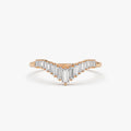 14K Gold 0.50 CTW Baguette Diamond Curved Tiara Ring Stackable Wedding Band