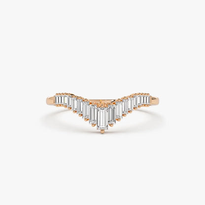 14K Gold 0.50 CTW Baguette Diamond Curved Tiara Ring Stackable Wedding Band