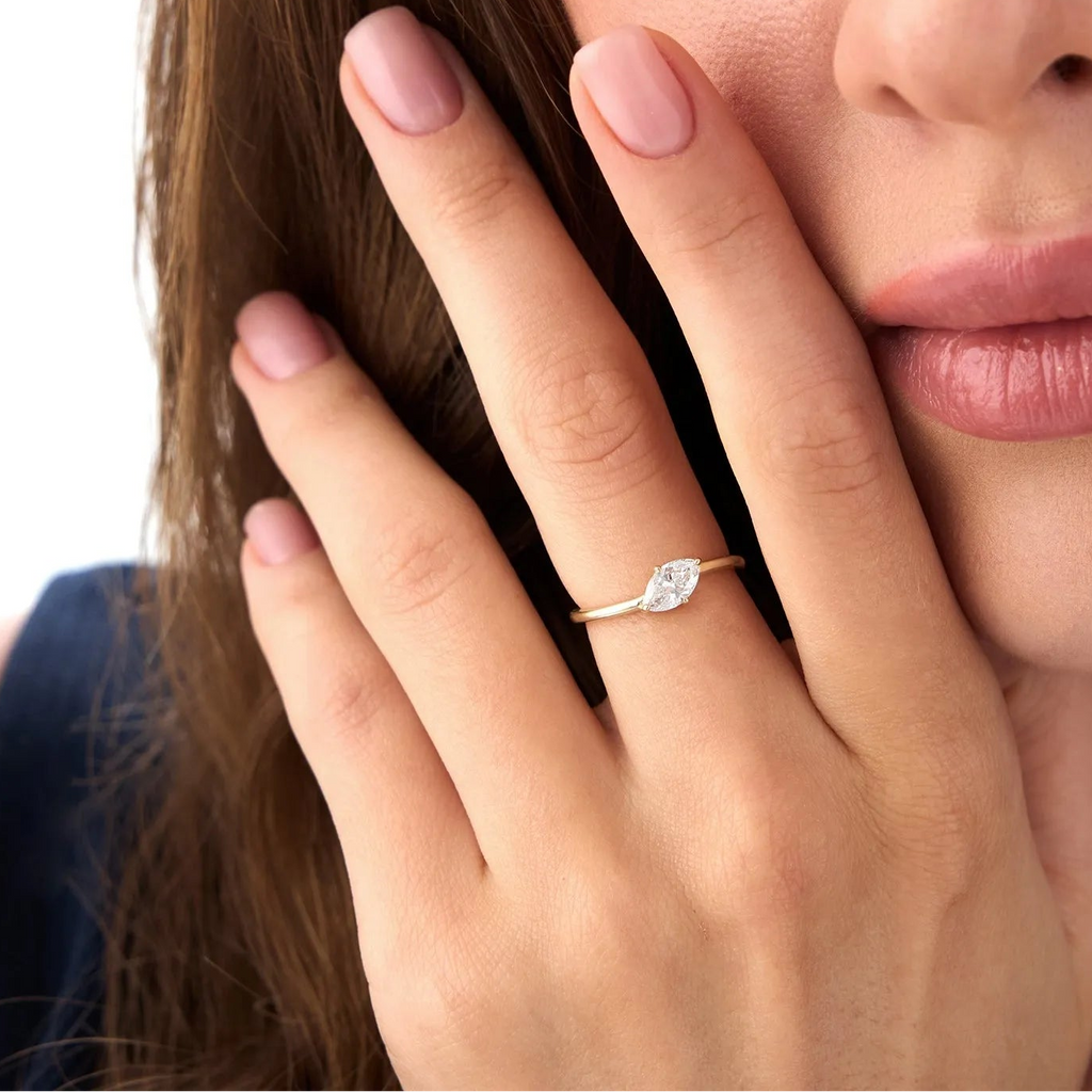 14k Gold 0.50 Carat Lab Grown Diamond Marquise Wavy Prong Setting Promise Ring
