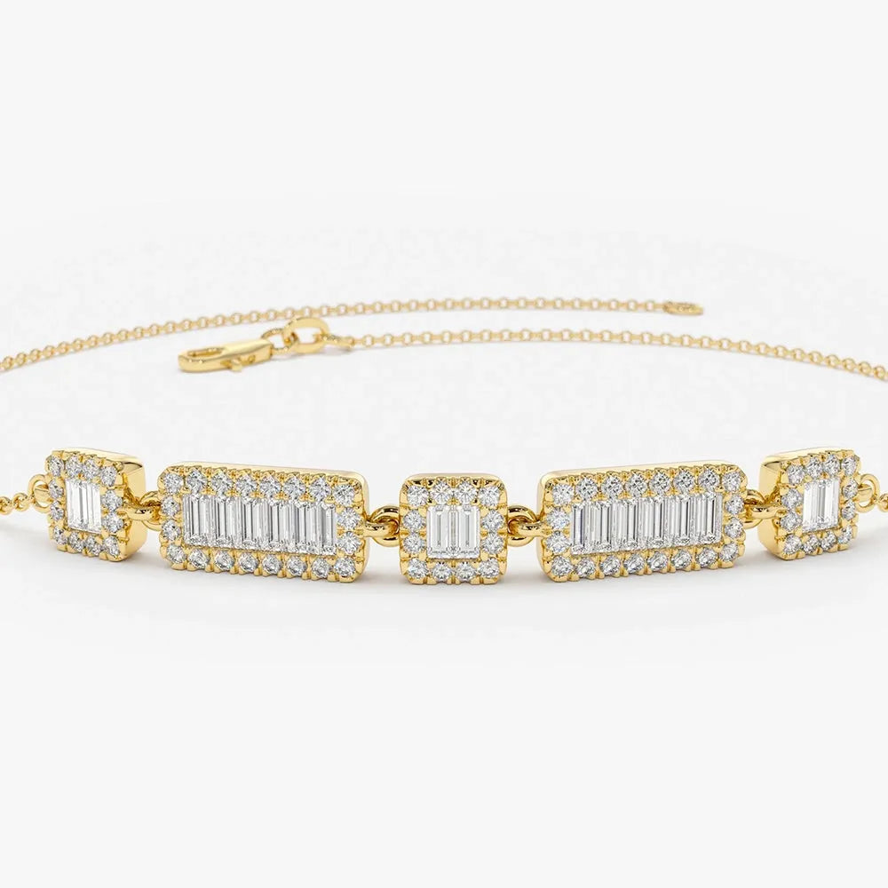 14K Solid Gold 0.45 CTW Baguette and Round Diamond Bracelet