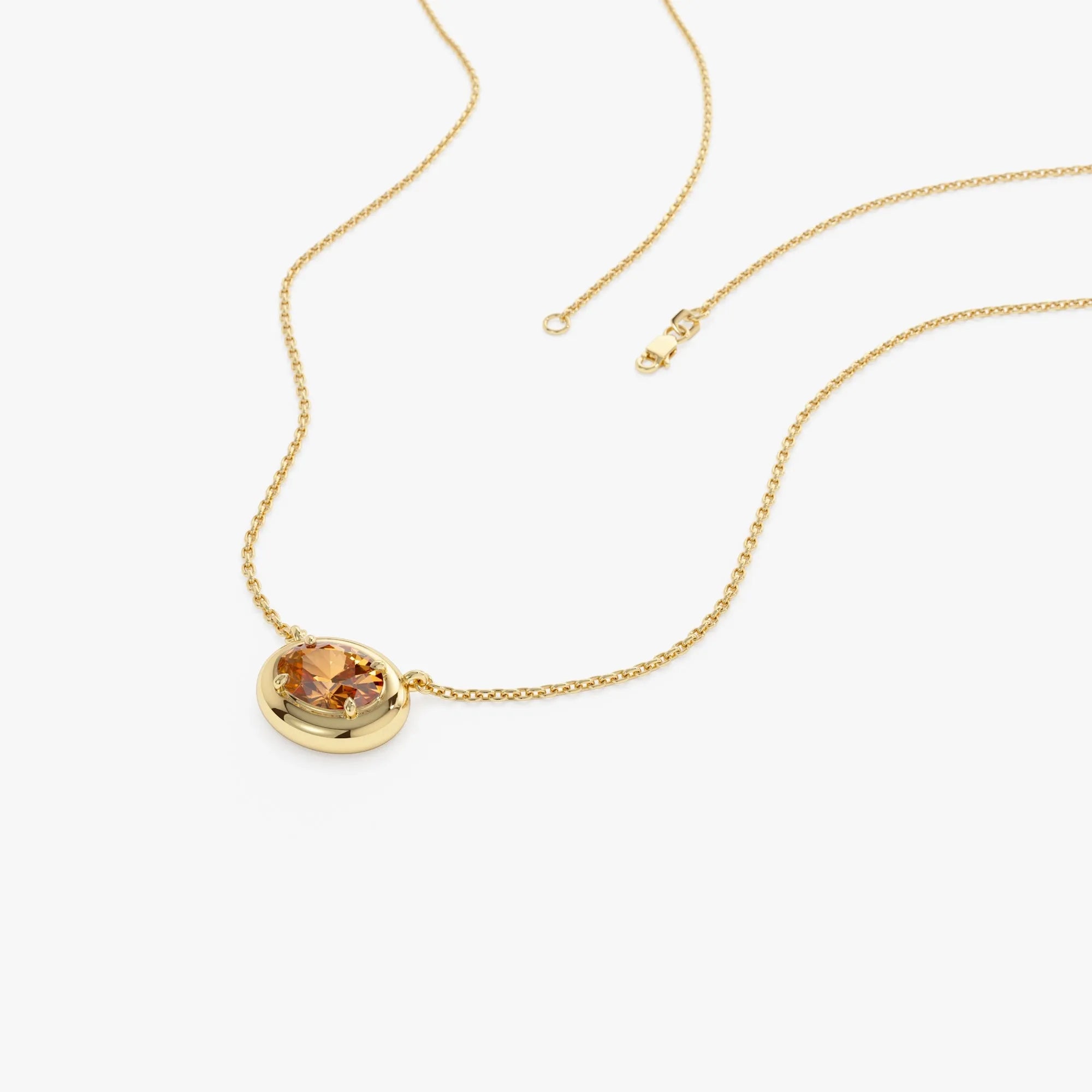 14k Solid Gold Citrine Oval Necklace 0.75 Carat Prong Setting