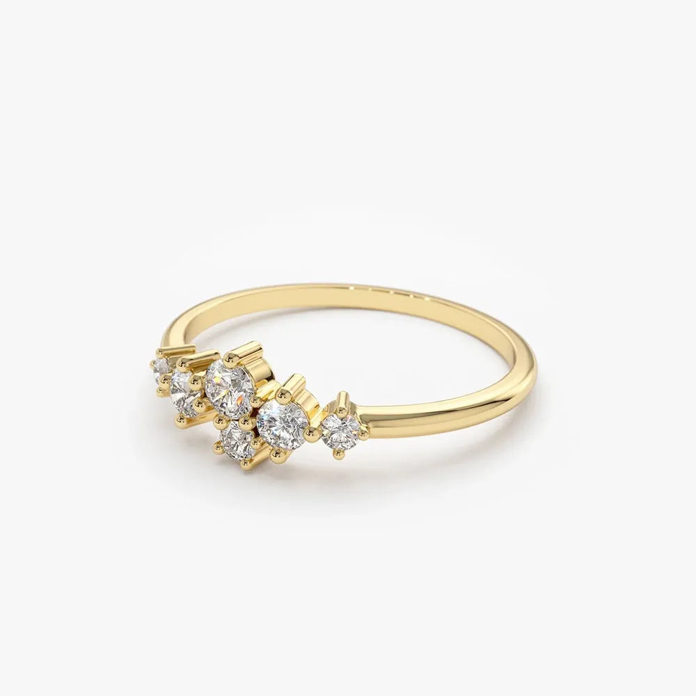 14K Gold Round Diamond 0.45 Ctw Large Cluster Ring