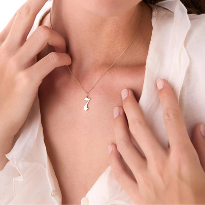 14k Solid Gold Gothic Number Pendant Necklace