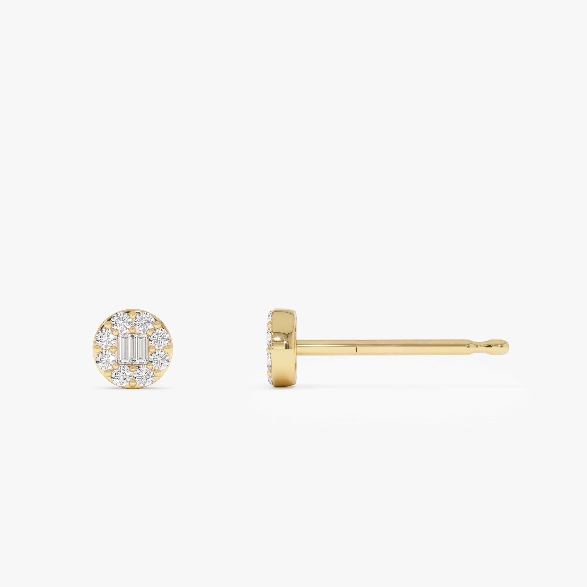 14k Gold Diamond Baguette and Round Cut Halo Earrings 0.20 ctw
