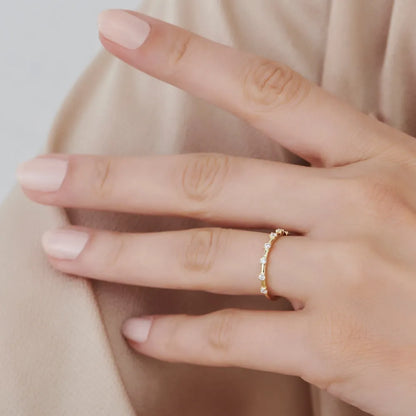 14K Gold Round Diamond 0.20ctw Half Eternity Minimalist Wedding Ring