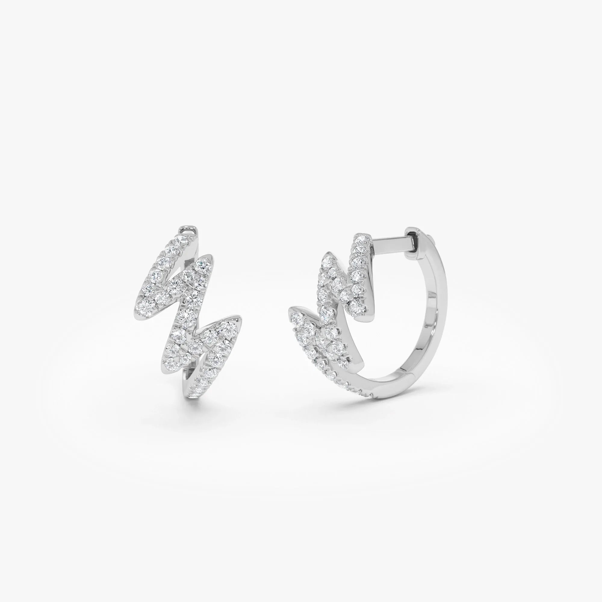 14k Gold Diamond Round Cut Modern Zigzag Wave Hoop Earrings 0.25 ctw